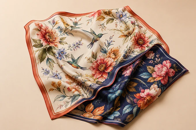 Double-sided digital printing on a custom silk scarf