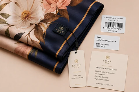 hangtags and barcode labels for silk scarves – 1 Hangtags and barcode labels for museum scarf products