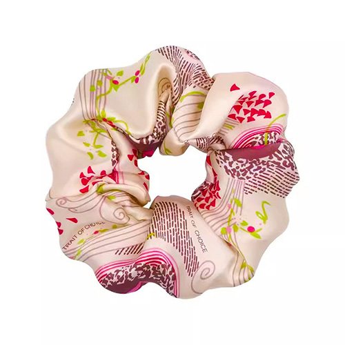Custom printed silk scrunchie for brand artwork