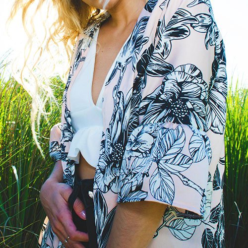 Kimono design details including sleeves, neckline and sash