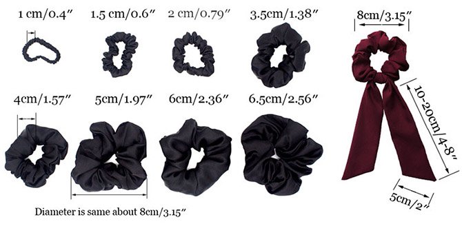 Different silk scrunchie sizes and volume directions