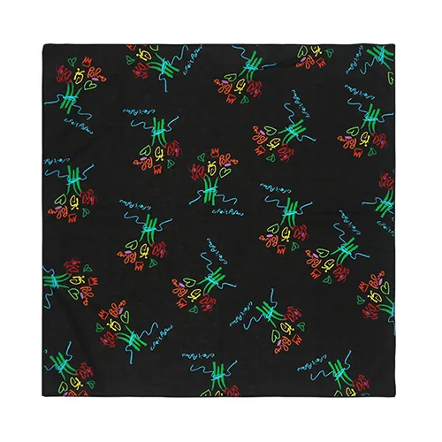 Custom printed square bandanas in assorted colors and patterns