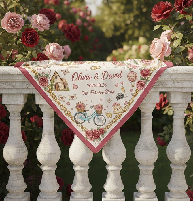 custom wedding scarves detail Custom wedding scarf with a printed design and refined finish