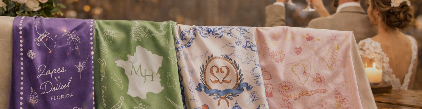 custom wedding scarves hero Custom printed wedding scarves for guest favors and event gifts