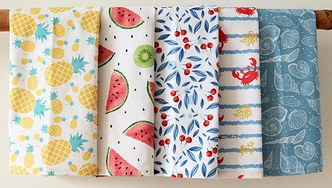 Printed tea towel surface and artwork detail