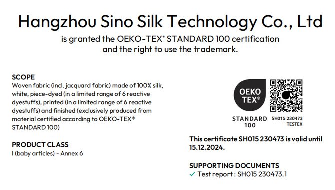 Silk crepe de chine fabric certification reference