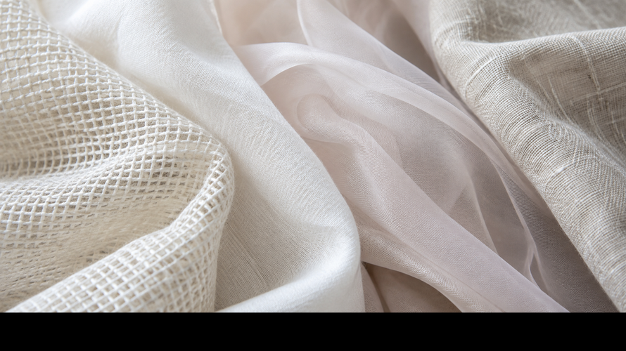 Close-up of open plain weave cotton voile silk chiffon and linen structures
