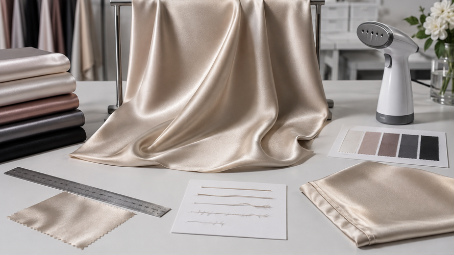 charmeuse quality checks Charmeuse fabric quality checks with drape snag steam and finished hem samples