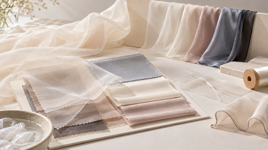 Chiffon and silk buyer checks with opacity card, snag test, drape board and care notes