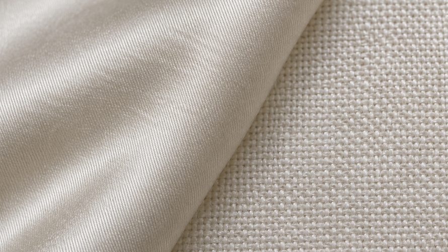 Close-up of cotton sateen surface and smooth weft-facing floats