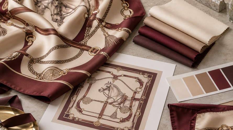 Custom printed twill scarf development with swatches and strike off