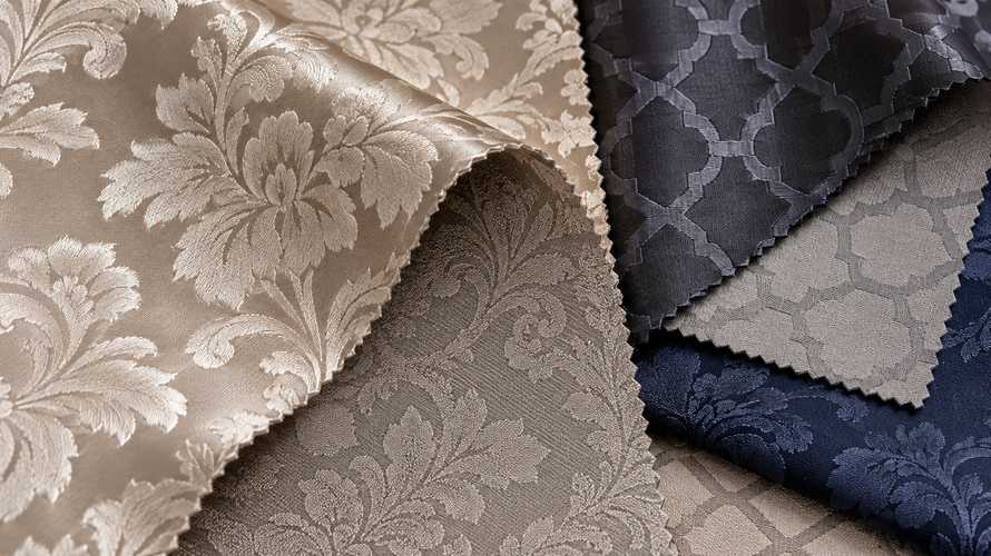 Damask fabric front and reverse sides with contrasting woven patterns
