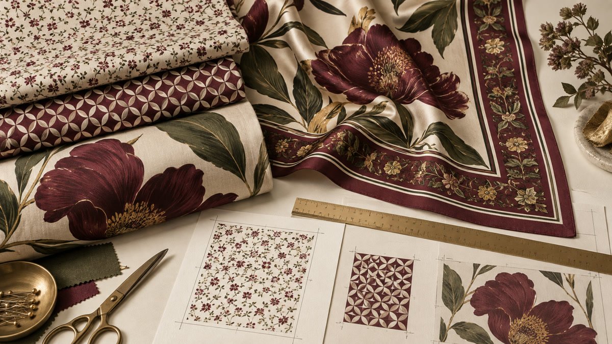 Fabric pattern scale, repeat and border placement planning