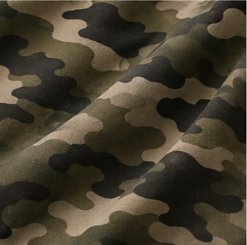 Camouflage fabric pattern swatch with irregular tonal shapes