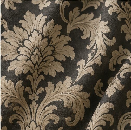 Damask fabric pattern swatch with tonal ornamental motifs