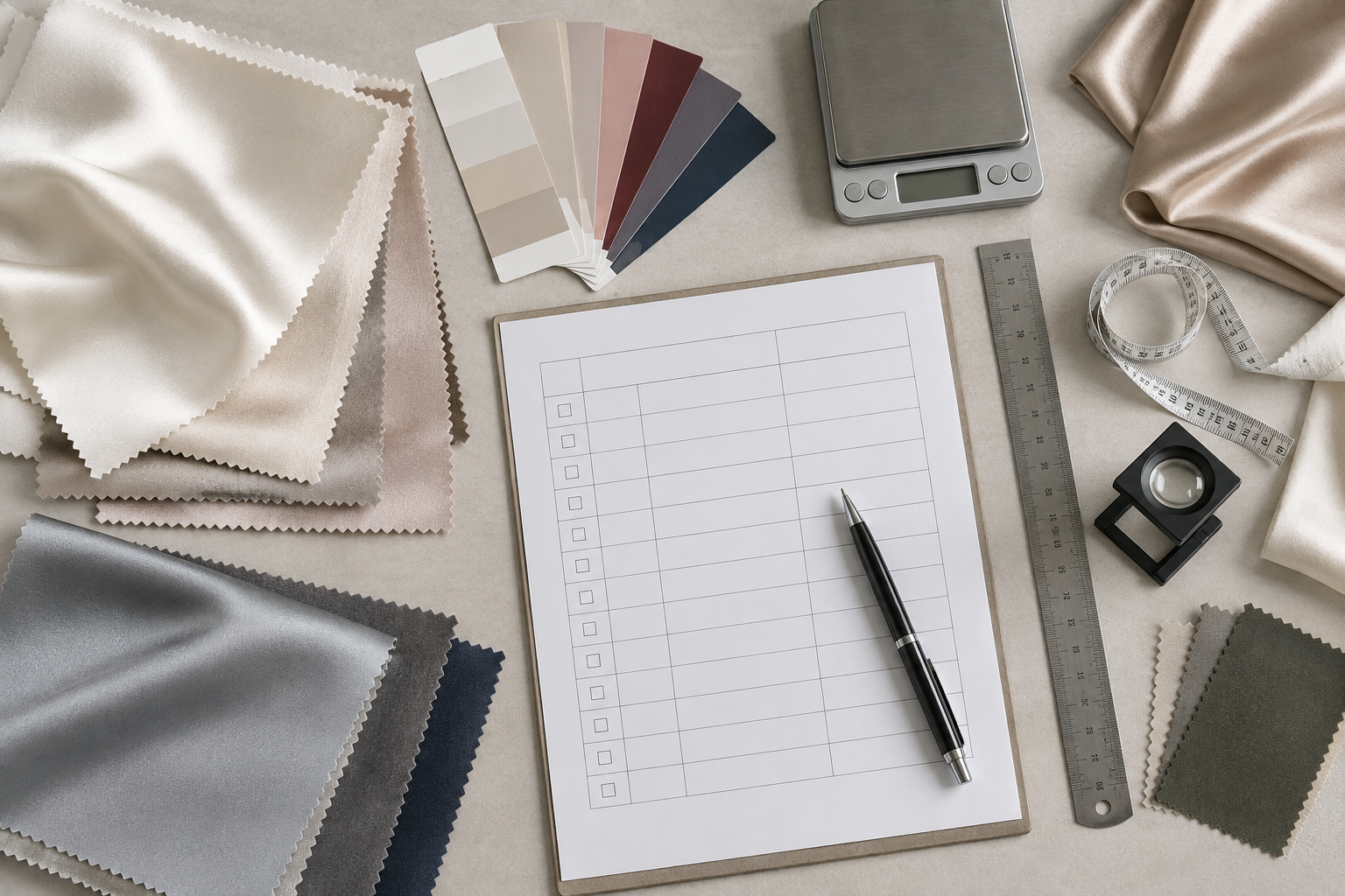 fabric-sampling-inspection Textile fabric sampling and inspection tools with swatches and colour cards