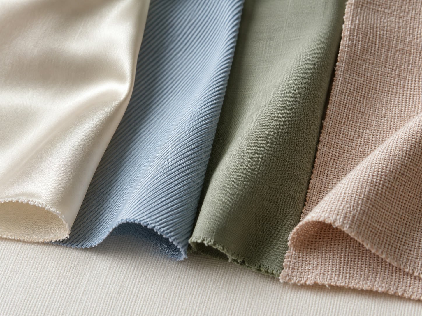 Close-up comparison of textile swatch surfaces, sheen and weave