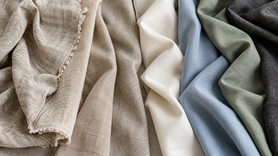 Linen, cotton and linen-cotton blend fabrics showing crisp, soft, open and structured constructions