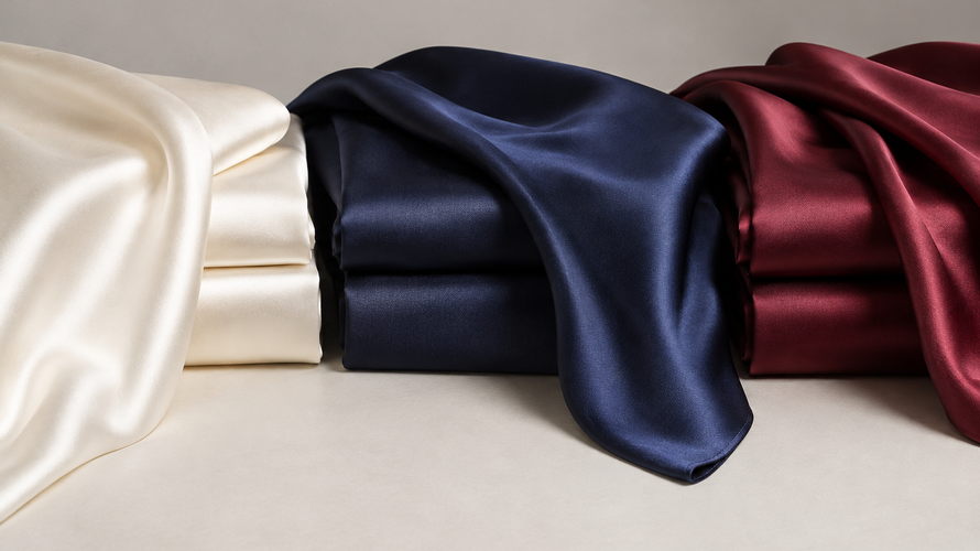 Silk satin silk twill and polyester satin fabrics compared side by side