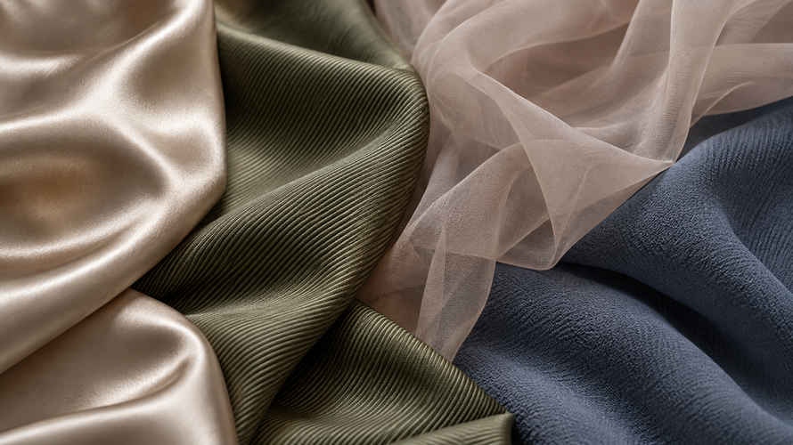 silk weave surfaces Silk satin, twill, chiffon and crepe surfaces shown together