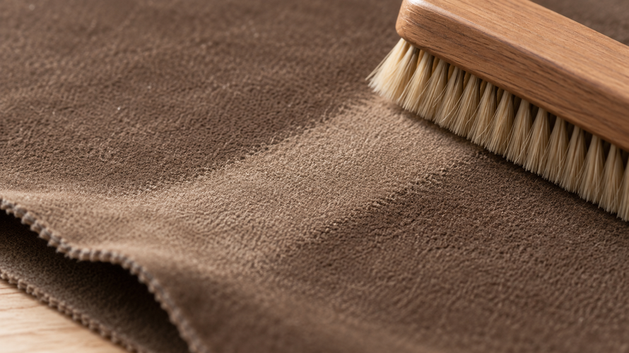 suede napped surface Close view of a brushed faux suede surface showing nap direction and subtle colour change