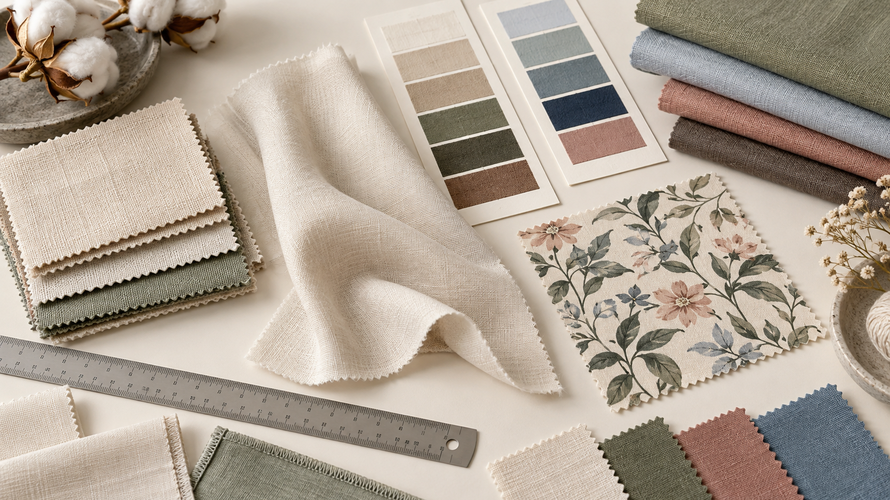 Cotton, viscose and cotton-viscose blend swatches arranged for buyer approval