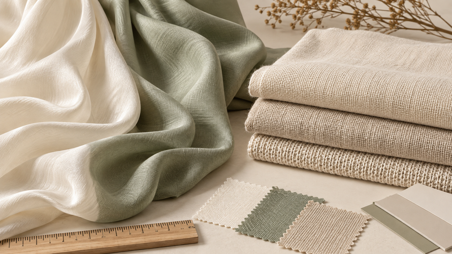 Fluid viscose and structured cotton fabrics arranged for a textile comparison