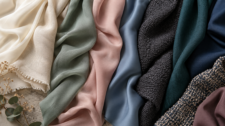 Viscose, polyester and rayon-polyester blend fabrics in fluid, matte, satin and structured constructions