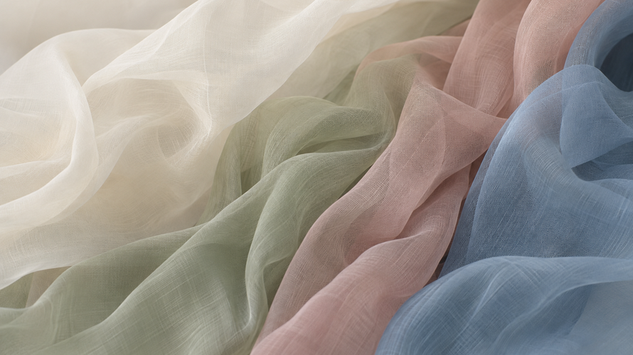 Airy cotton silk and viscose voile fabrics in translucent layers