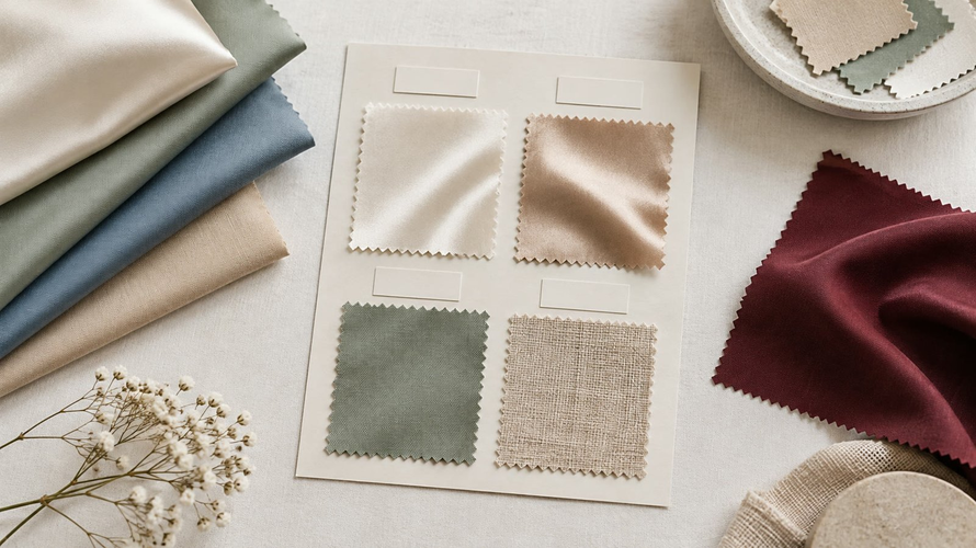 Fabric swatch card with silk and textile samples