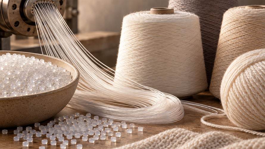 Acrylic polymer pellets, extruded filaments and soft acrylic yarn cones prepared for textile production