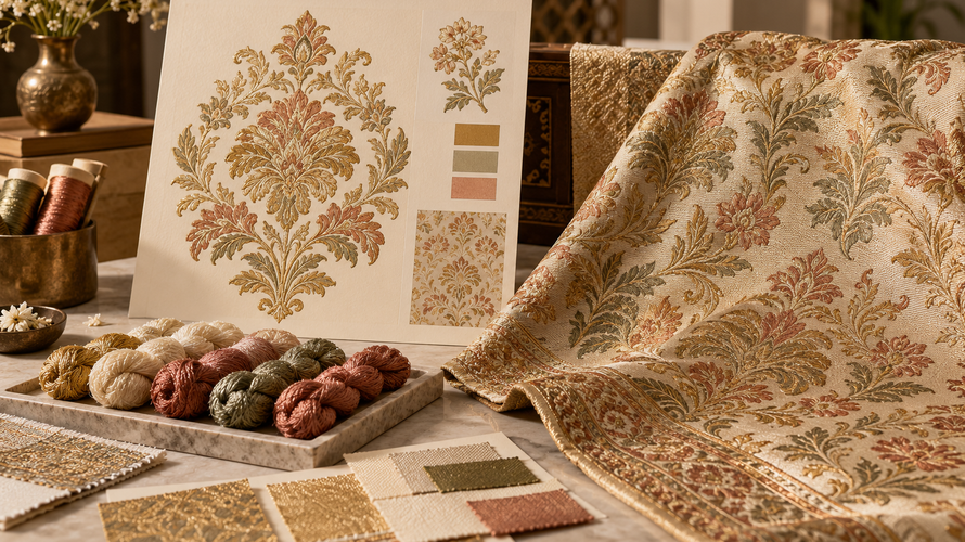 what is brocade fabric development Custom brocade textile development with motif artwork, yarn samples and finished panel approval