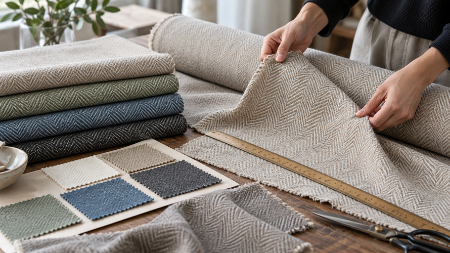 what is herringbone fabric buyer checks Herringbone fabric buyer checks with pattern direction, scale, width, colour and cut sample review
