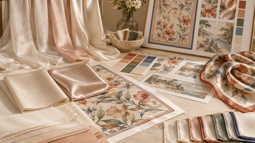 what is momme silk development Custom silk scarf development with momme options, printed strike-offs, hem samples and finished approval board