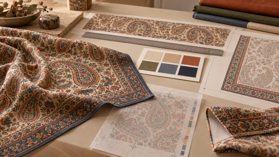 what is paisley buyer checks Paisley fabric buyer checks with repeat scale, registration, colour card, border and hem sample