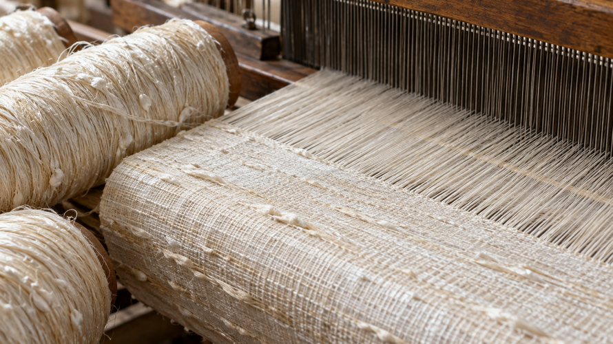 Shantung silk yarns and textured weaving process with visible slub character