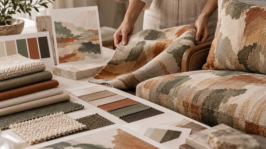 Custom textile development with colour standards, fabric swatches, artwork and finished product review