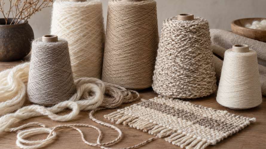 Spun, filament, plied, textured, core-spun and novelty yarns displayed with fabric examples