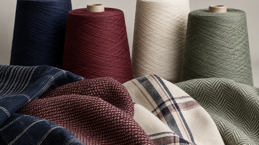 Colourful yarn-dyed fabrics with patterns formed by warp and weft yarns