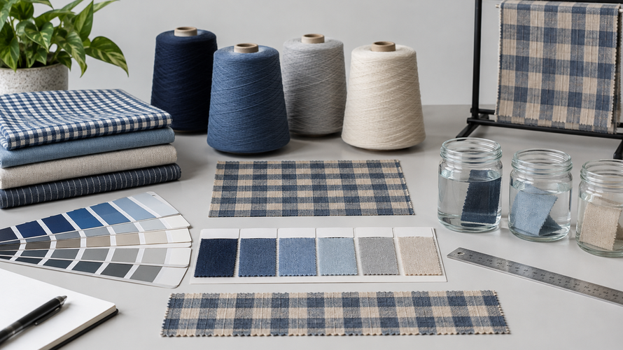 Yarn-dyed fabric quality checks with colour cards repeat sample and wash test
